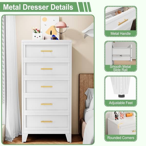 24 inch wide dresser LIVILAND 24"W 5-Drawers Tall Bedroom Chest in Antique White