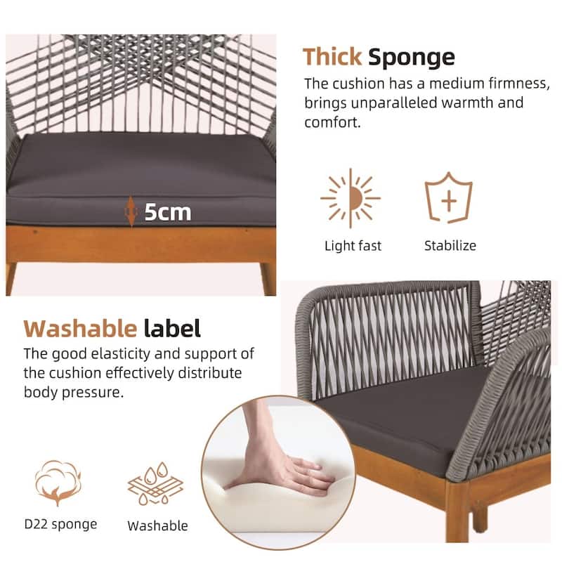 Modern Outdoor Acacia Wood Chair with Premium Cushion for Patio（A Set of Two Chairs）