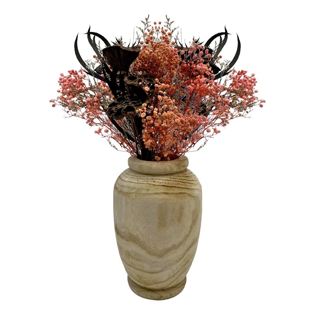 Set of Decorative Wood Vase in Brown with Real Preserved Mixed Bouquets - SET 2