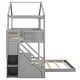 preview thumbnail 19 of 36, Twin Over Full House Bunk Bed with Storage Staircase and Blackboard for Kids