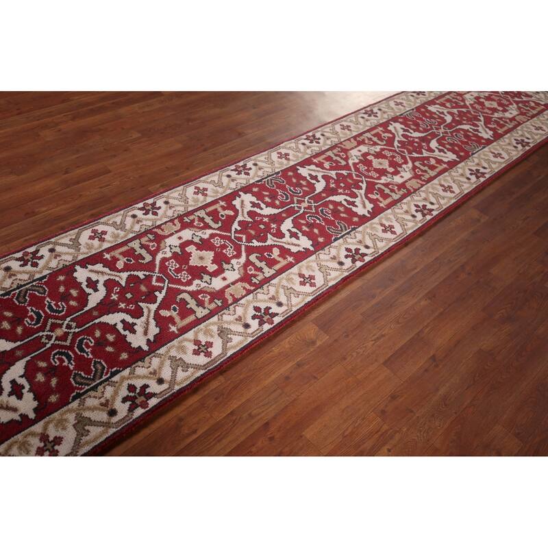 Red & Ivory Oushak Oriental Runner Rug Handmade Floral Wool Carpet - 2'7"x 11'5"