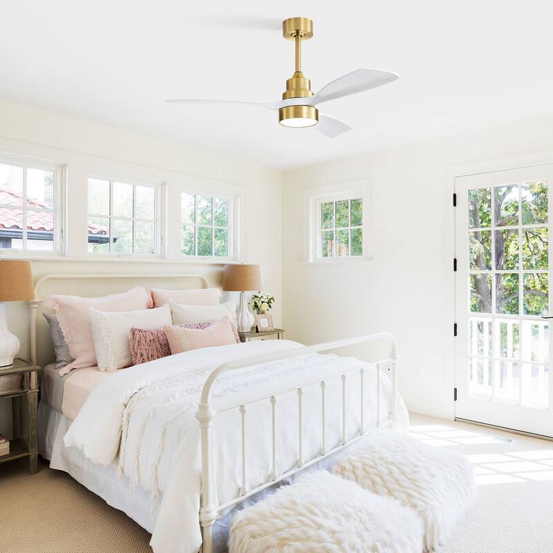 52"Solid Wood Ceiling Fan with Light Optional, 6-Speed Reversible DC Motor and Remote control,Smart Optional