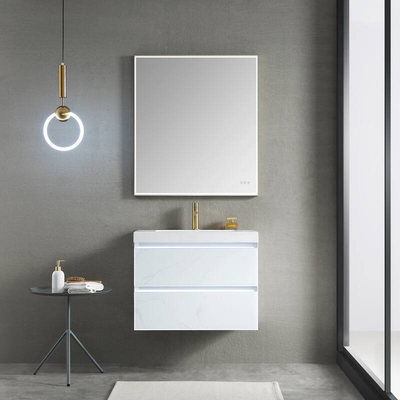 LED Lighted Floating / Wall Huang Vanity with Acrylic Sink and Comfortable Dimmed Vanity Light