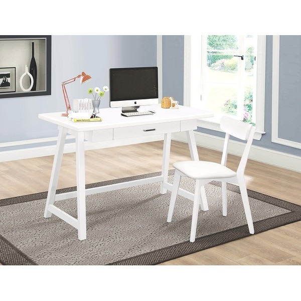 Mid Century Modern Design White Home Office Desk and Chair Set
