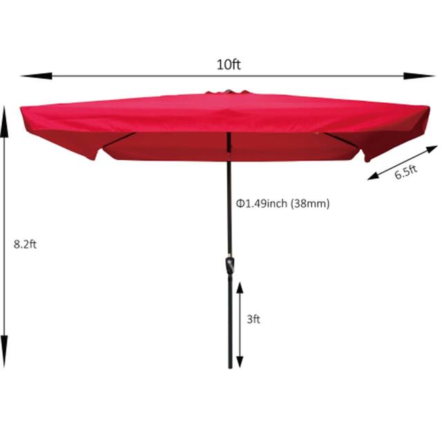 10 x 6.5ft Rectangular Patio Market Table Umbrella with Crank and Push Button Tilt - Red