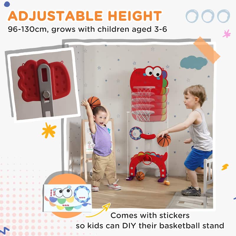 5 in 1 Kids Basketball Hoop Toddler Activity Center 5 Level Adjustable with Soccer Golf Ring Toss 3-6Y Indoor Red