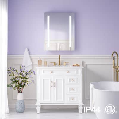 Recessed or Surface 30" H LED Mirror Cabinet with Adjustable Glass Shelves,Defogger, Dimmer And Outlets & USB Ports