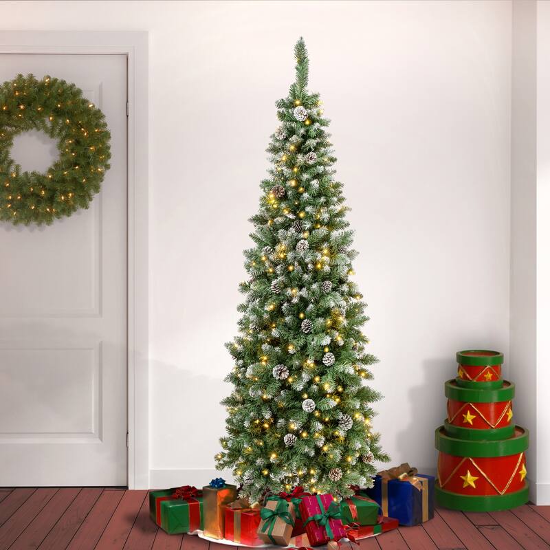 National Tree Company 6 ft. Oakley Hills Snow Slim Tree with LED Lights - 6 Foot