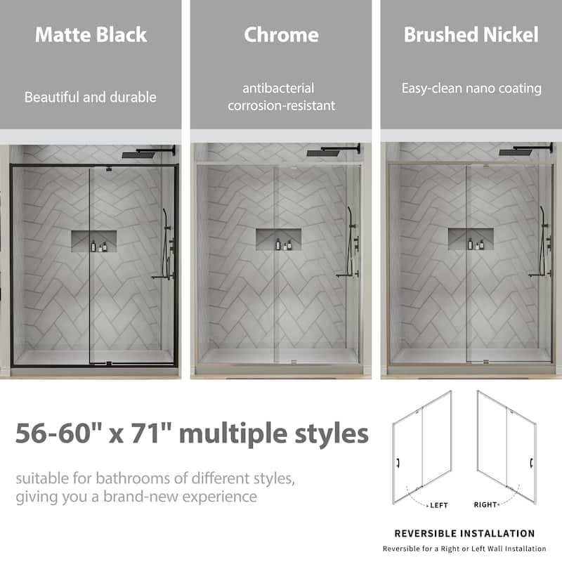 56-60" Bathtub Pivot Shower Screen Door - 60''x 71''