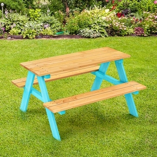 Children Outdoor Wooden Table with Bench Seats for Indoor and Outdoor Use - 35" x 14" x 20" (L x W x H)