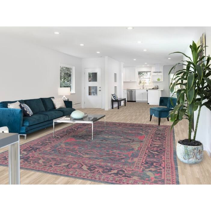 Hand Knotted Oriental 100% Wool Carpet Transitional All-Over Navy Blue & Blues Oushak Area Rug - 10' 3'' X 7' 9''