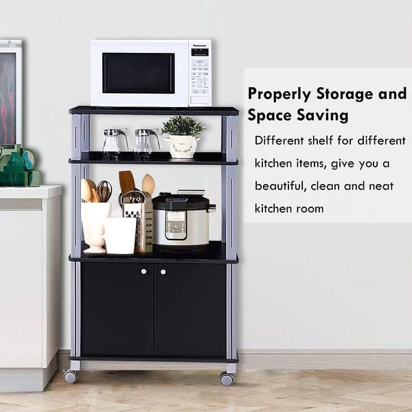 Gymax Bakers Rack Microwave Stand Rolling Storage Cart Multi-Functional Display