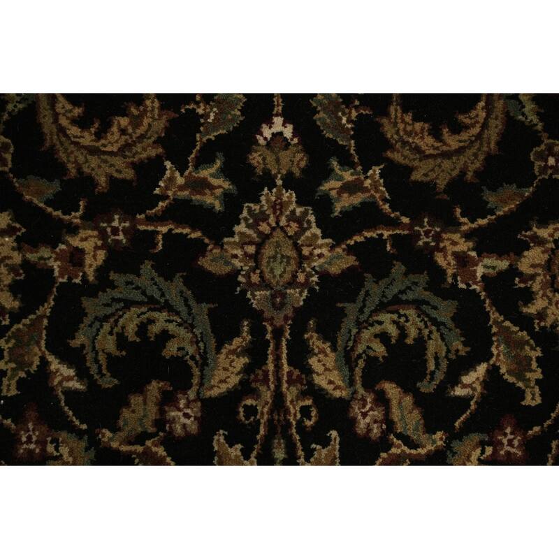 Hand Knotted Oriental 100% Wool Carpet Traditional All-Over Black Agra Runner Rug - 13' 5'' X 2' 5''