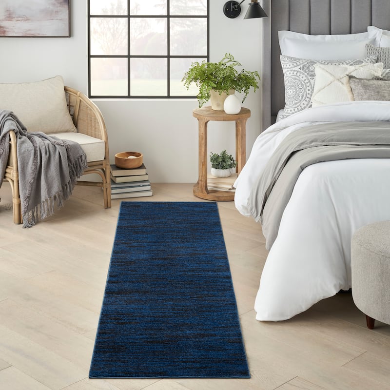 Nourison Modern Solid Indoor/Outdoor Area Rug - 6' Runner - Midnight/Blue