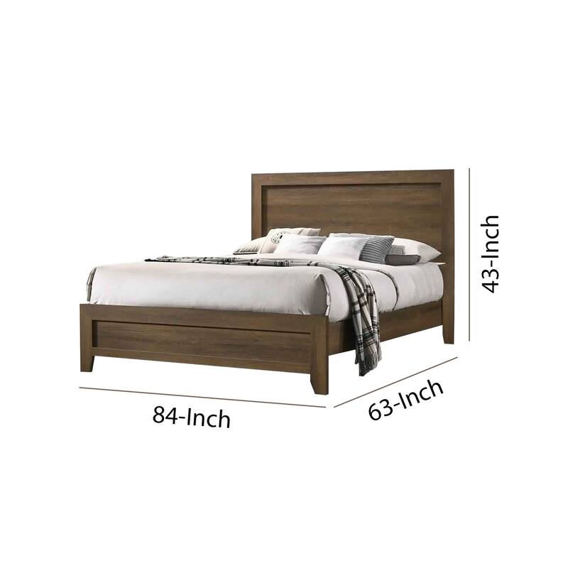 Wooden Queen Bed with Molded Trim Headboard and Chamfered Legs, Brown