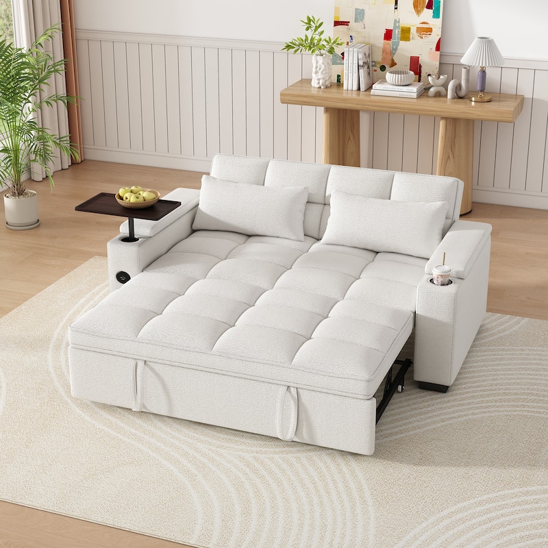 Rossetta Modern Style Chenille Fabric Folding Convertible Pullout Sofa Bed with 3 in 1 Functional Armrest