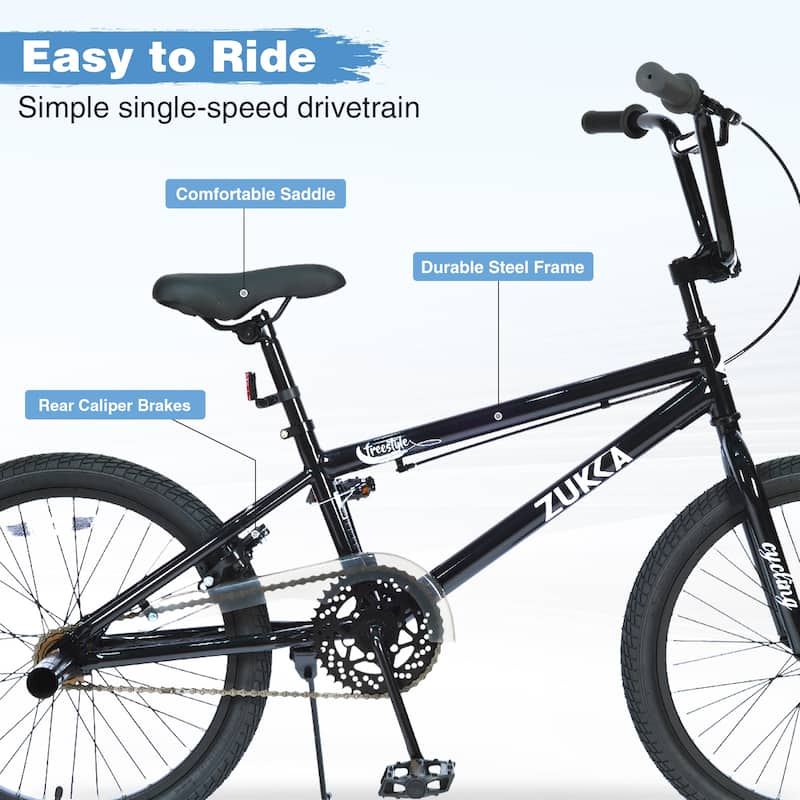 20 Inch Freestyle Kids Bike, Single Speed, Steel Frame with Caliper and V Brakes, Boys & Girls Ages 7+