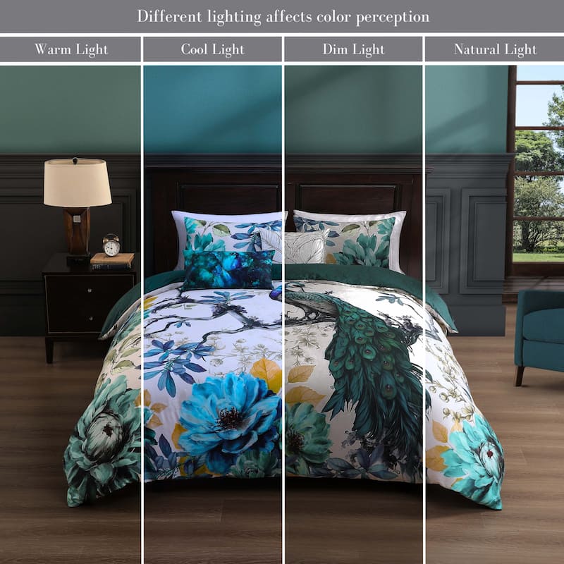 Bebejan Peacock Jardin 100% Cotton Sateen 5 Piece Reversible Comforter Set