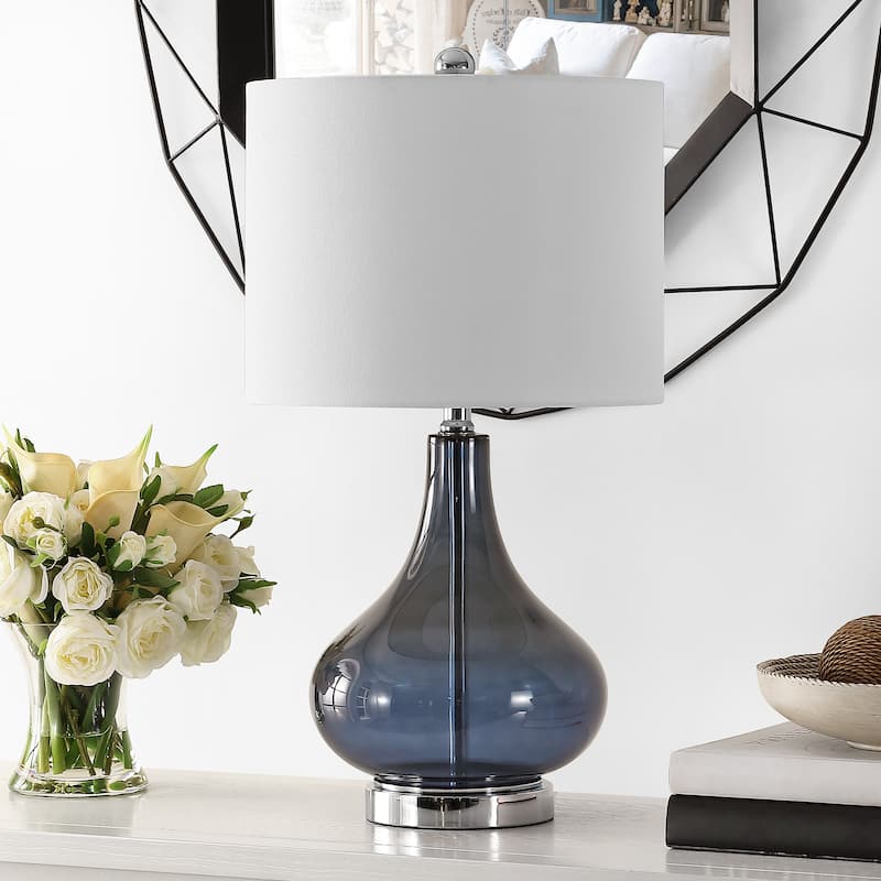 SAFAVIEH Lighting Katinka 24-inch Glass Table Lamp - 13" x 13" x 24" - 13Wx13Dx24H - Blue