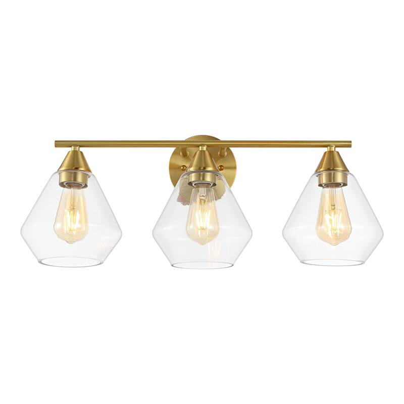 SAFAVIEH Lighting Amani 3 Light 24-inch Wall Sconce - Brass/Clear - 24"W x 9"D x 10"H