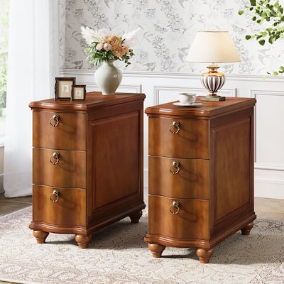 Wood Side Table with 3-Drawers, Fully Assembled End Table for Living Room, Tall Narrow Nightstand for Bedroom