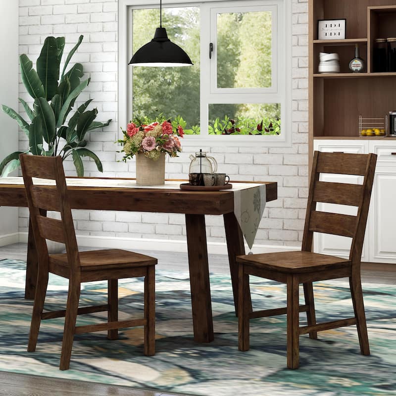 Mass Rustic Ladderback Wood Dining Chairs (Set of 2) by Furniture of America - Walnut