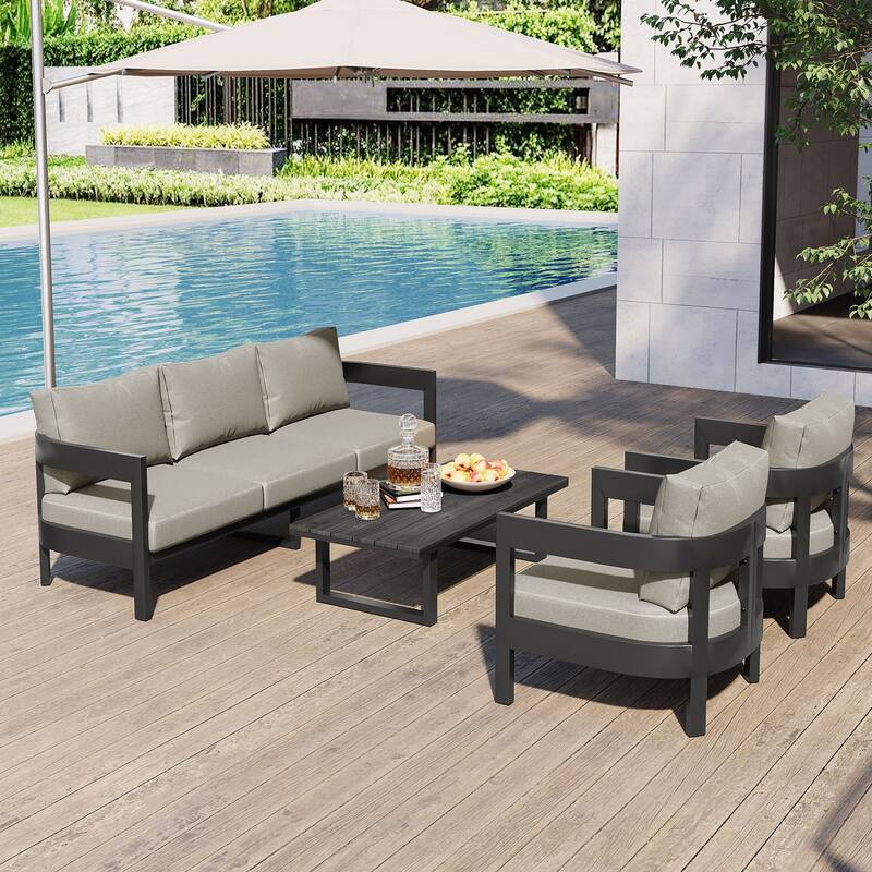 Outdoor Seating Set with Thick Cushions for Ultimate Comfort, Perfect for Lawns, Patios, and Poolside -  Light Gray