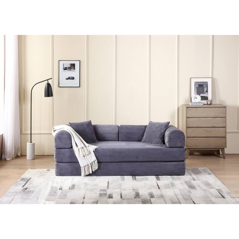77.90" Corduroy Foldable Double Bed Sofa Bed - Grey