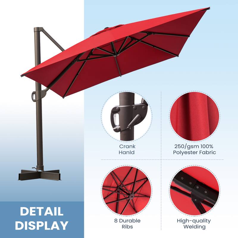 Luxury Outdoor Shade Canopy Patio Cantilever Offset Umbrella with 360-degree Rotation