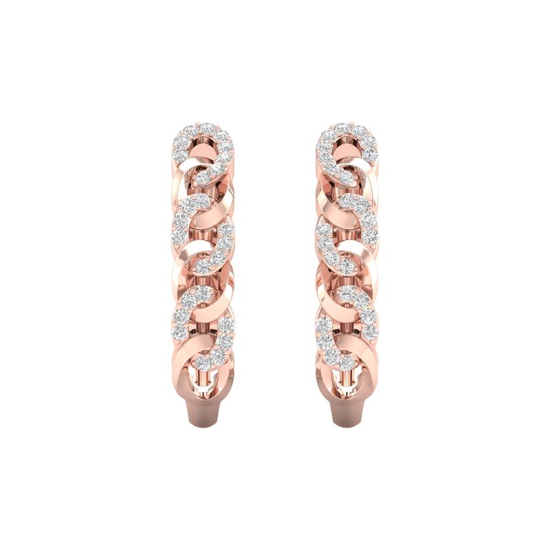 1/5ct TDW Diamond Cuban Link Hoop Earrings in 10k Gold for Women - Rose