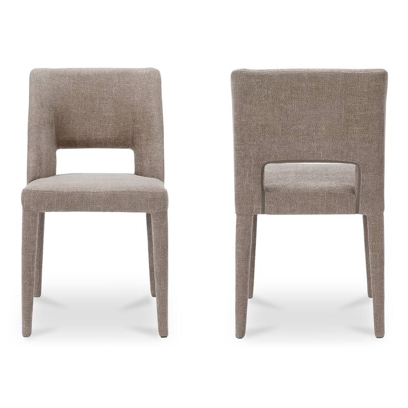 NADAAL STUDIOS Varekian Dining Chair, Fully Upholstered, Metal Frame, Rounded Carved Back, Light Brown - Set of 2