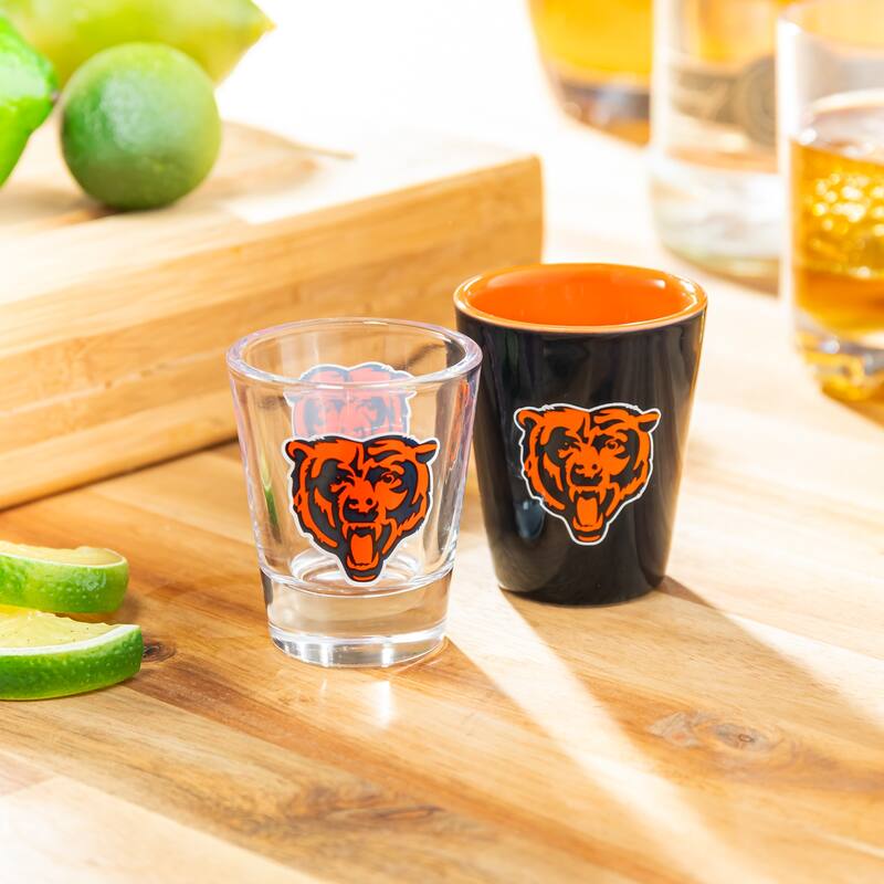 4-Piece Ceramic and Glass 2 oz. Shot Glass Set, Chicago Bears