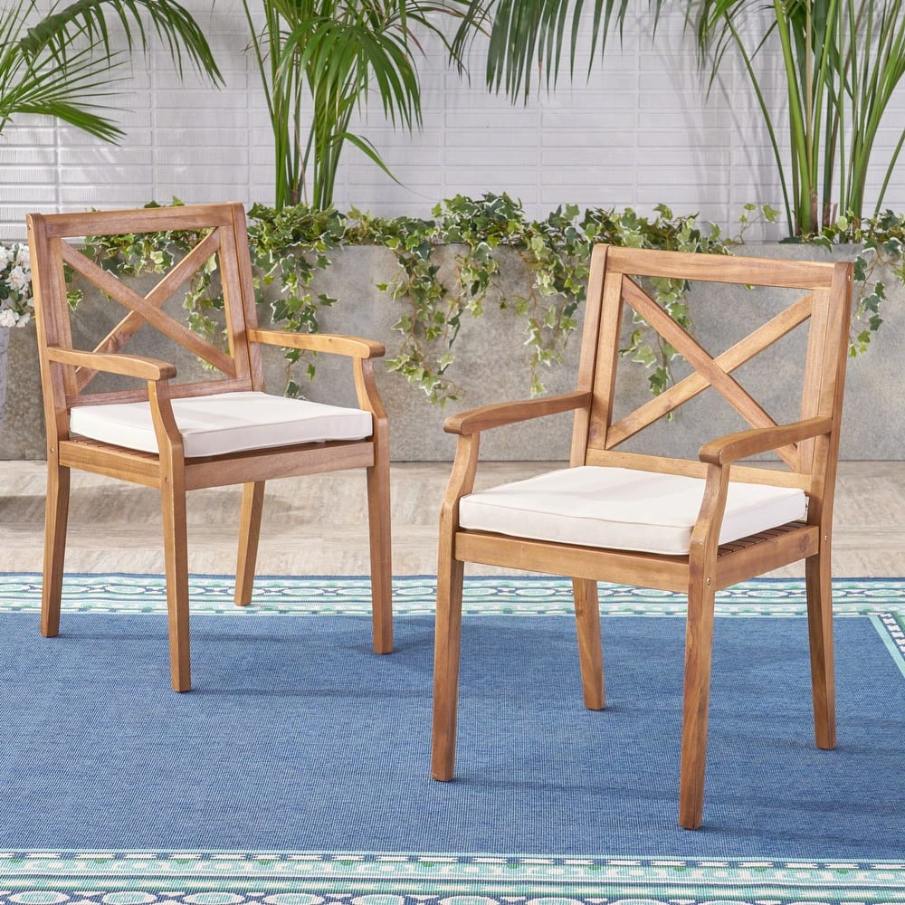 2 Piece Outdoor Perla Dining Chair with 2 Cream Cushions for Backyard, Poolside, Garden