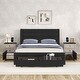 preview thumbnail 12 of 24, Leather Upholstered Platform Bed with Drawers and Charging Station,Queen Size