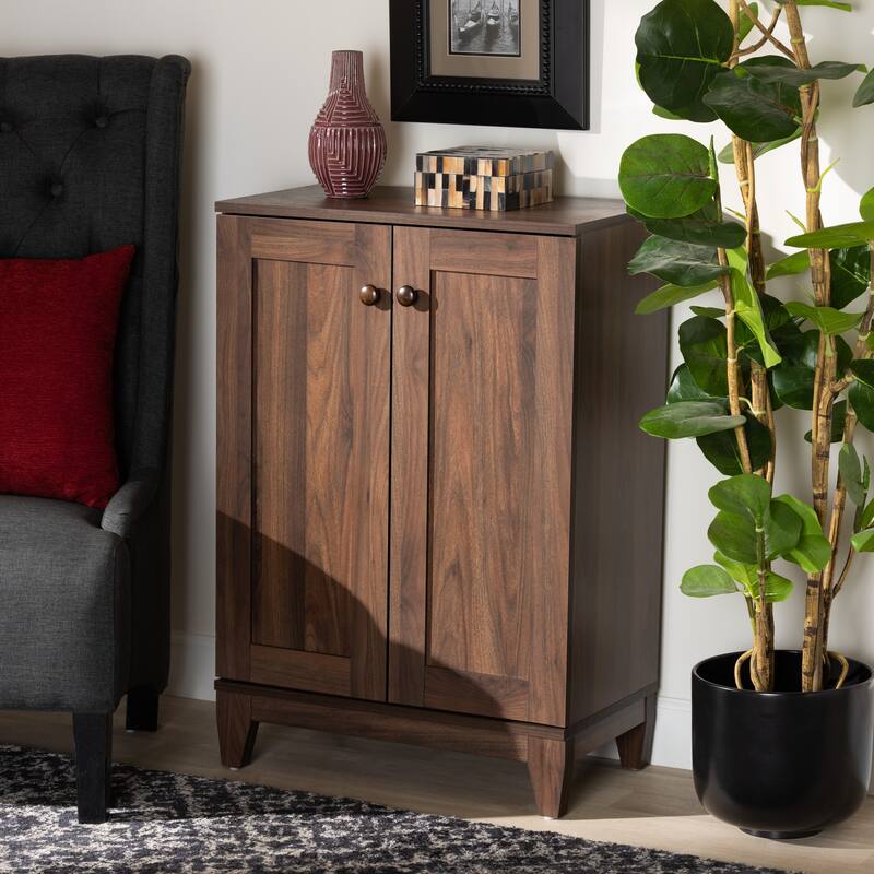 Nissa Walnut Brown Finished Wood 2-Door Shoe Storage Cabinet