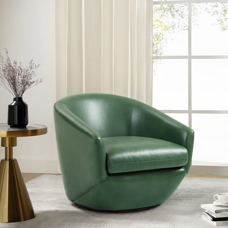 Vegan Leather Upholstered Swivel Barrel Accent Chair