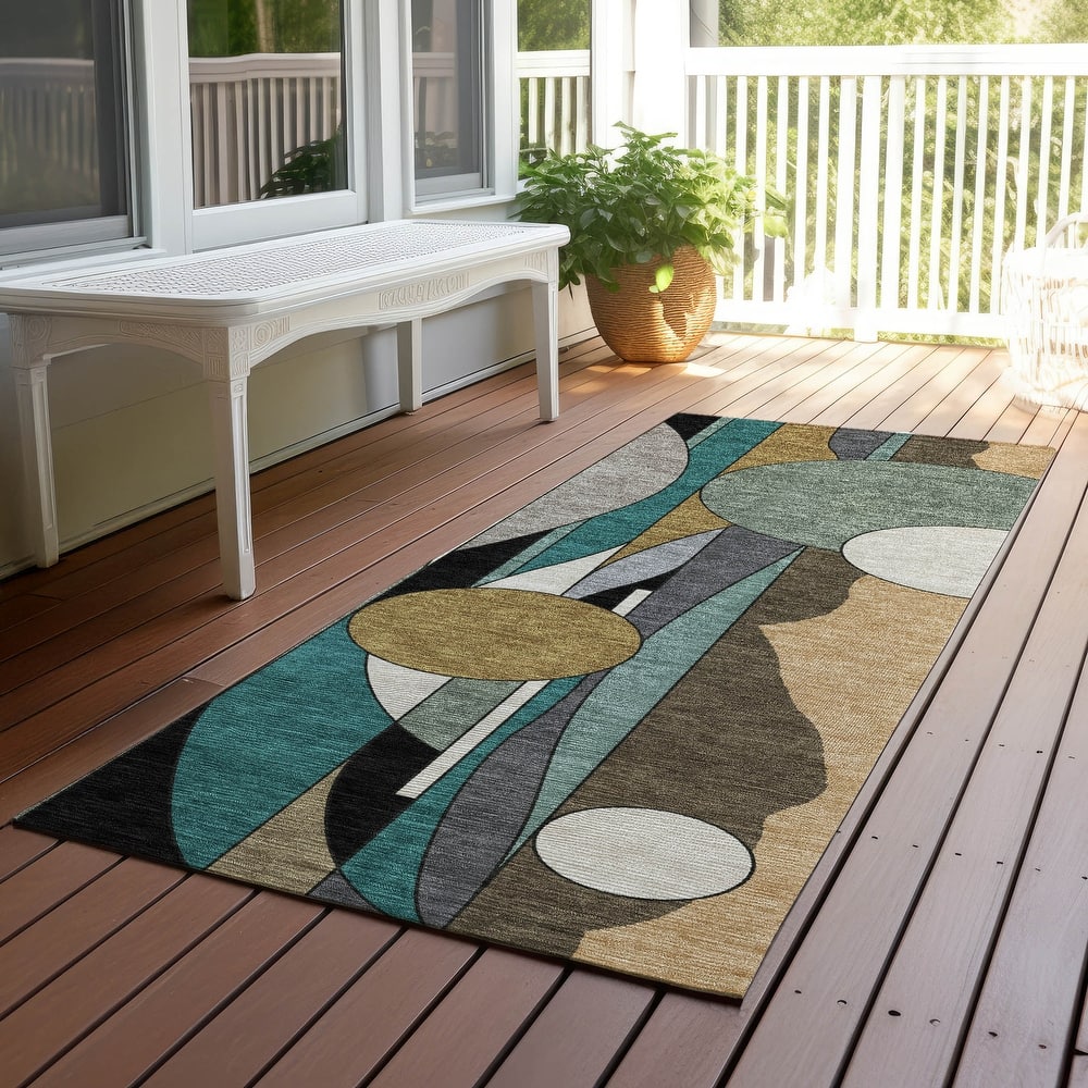 Machine Washable Indoor/ Outdoor Contemporary Retro Chantille Rug