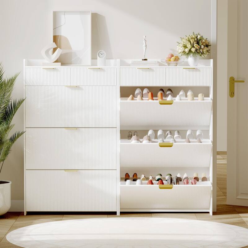 Slim Shoe Cabinet with 3 Flip Drawers & 2 Top Drawers