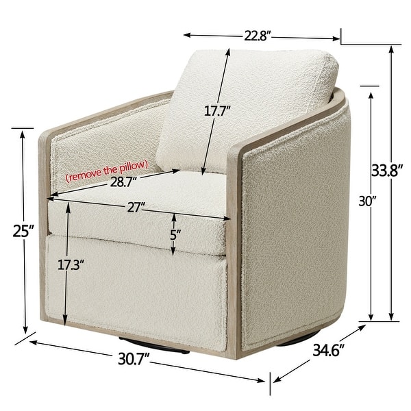 dimension image slide 11 of 12, KINWELL 31"W Oak Frame Upholstered Swivel Barrel Armchair