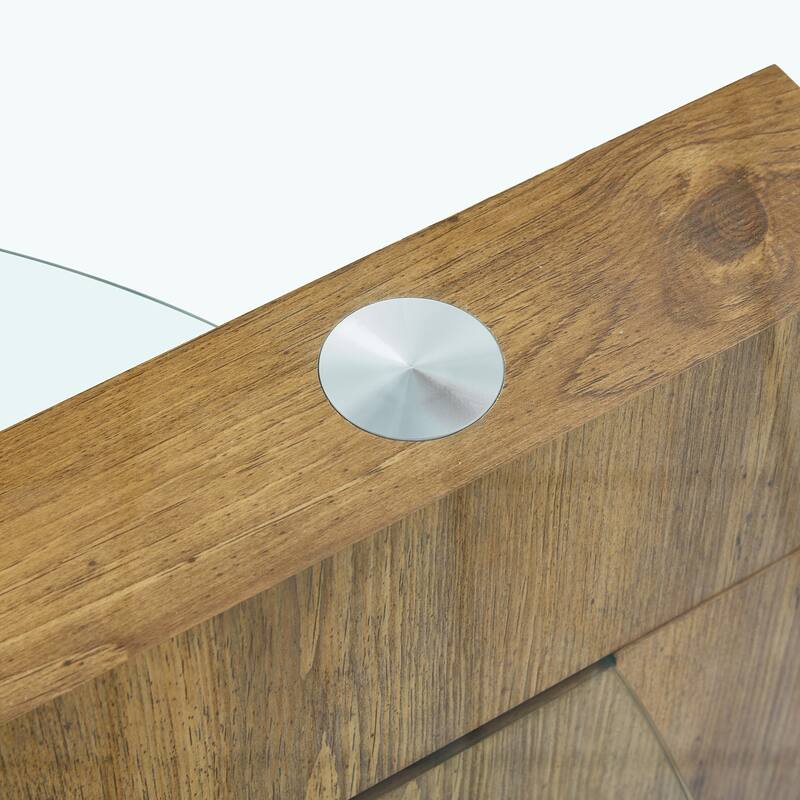 Roomfitters Double Layer Coffee Table with White Marble and Wood Grain Finish, Artistic Modern Design