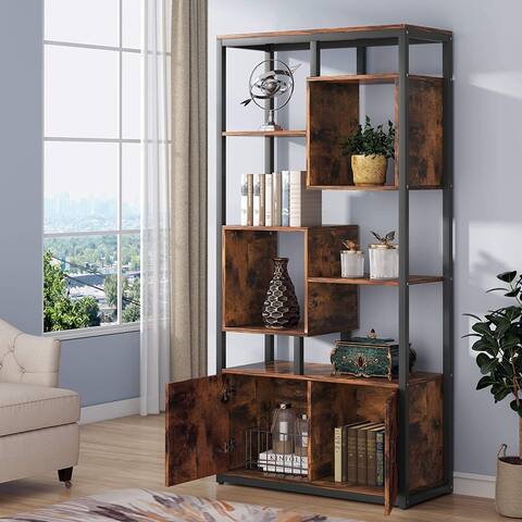 Bookcase with Door, Industrial Etagere Standard Bookshelf