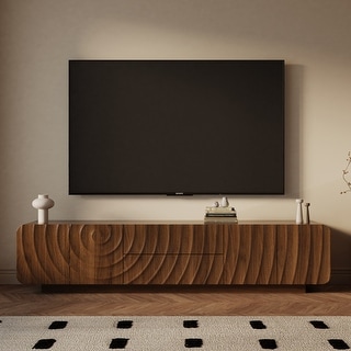 70" Modern Wood TV Stand with Spiral Wave Design and Storage Cabinets ...