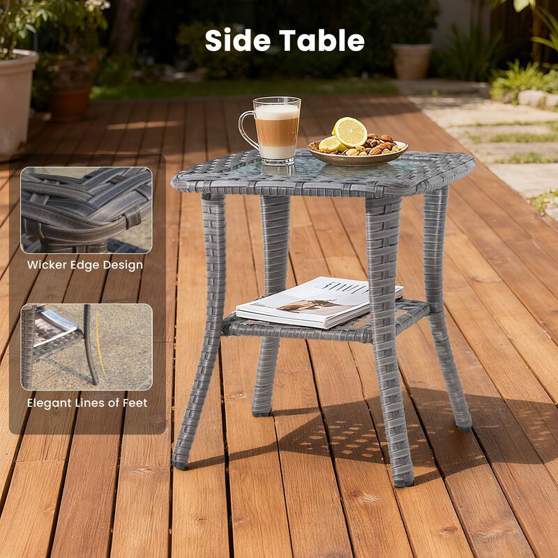 HOOOWOOO Outdoor Patio Rattan Wicker Side Table