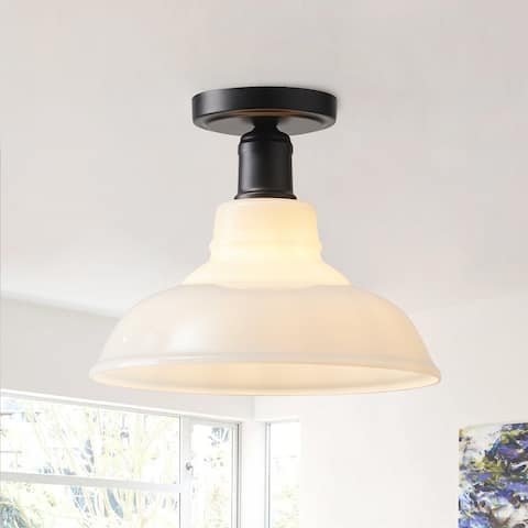 1-Light Glass Classic Design Semi Flush Mount Ceiling Light