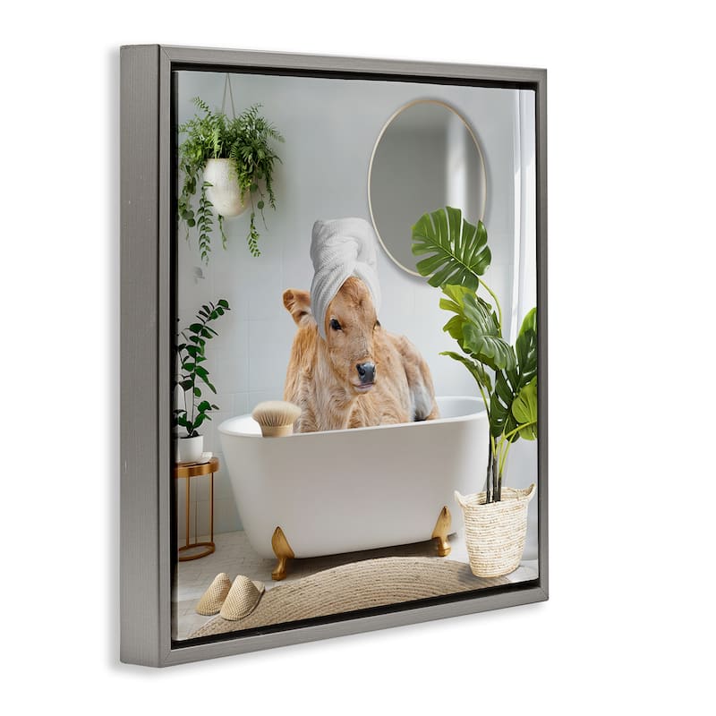 Stupell Pampered Cow in Bath Framed Floater Canvas Wall Art Design By CAD Designs