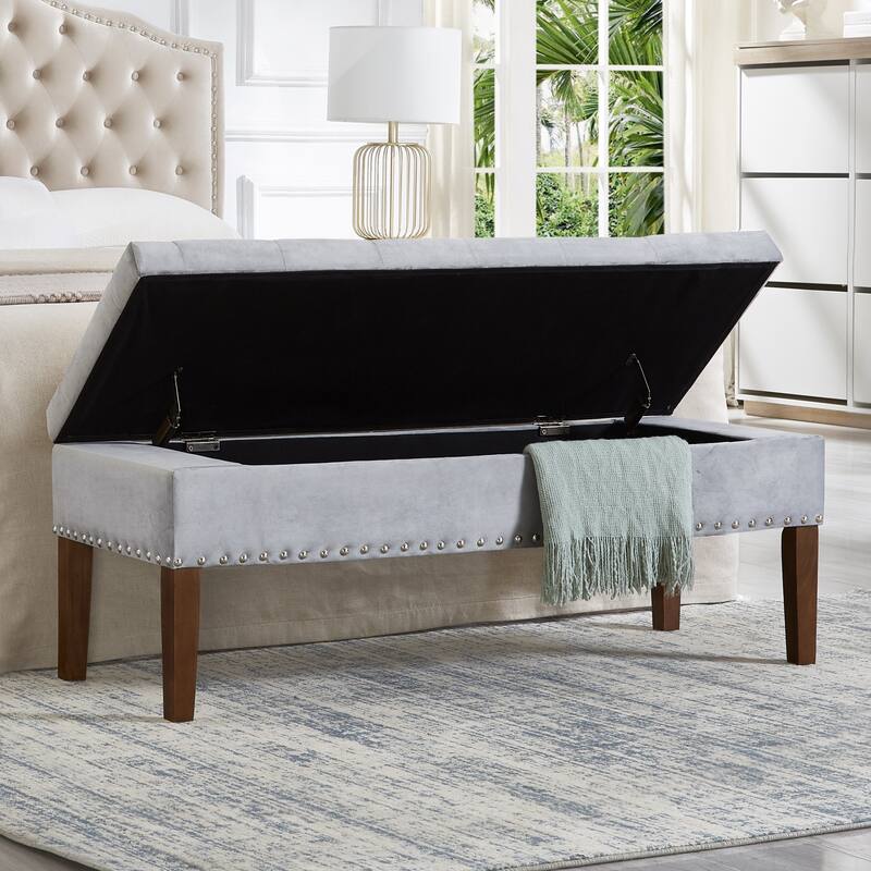 Tufted Bench with Storage, Solid Wooden Frame, 48"L X 18"W X 18.5"H