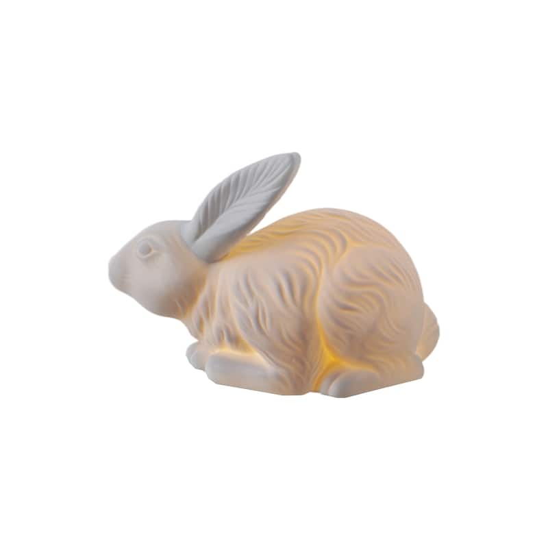Stoneware Rabbit Shaped Lamp with Inline Switch, Bisque White - 11.5"L x 5.8"W x 7.3"H