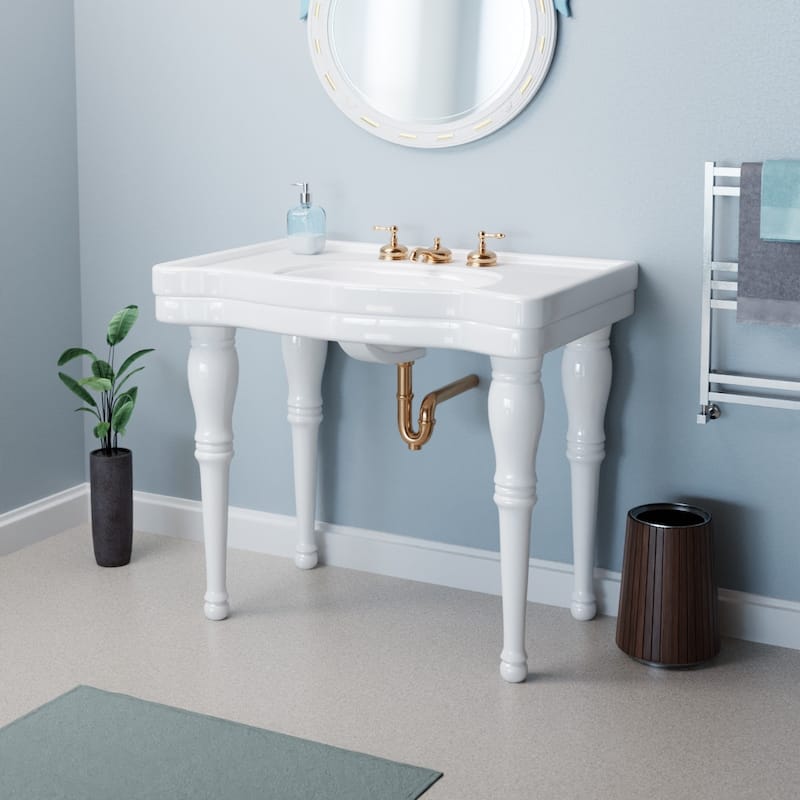 Belle Epoque White Porcelain Console Sinks with 4 Legs and 8 in. Widespread Faucet Holes