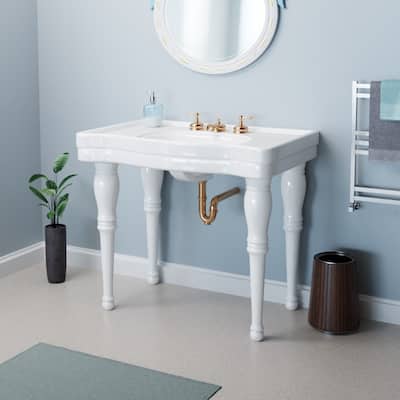Belle Epoque White Porcelain Console Sinks with 4 Legs and 8 in. Widespread Faucet Holes