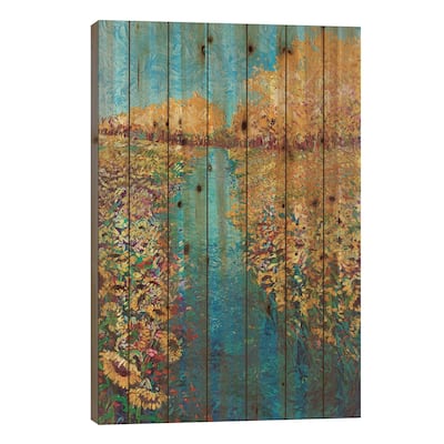 Sunflower Triptych Panel II Print On Wood by Iris Scott - Multi-Color